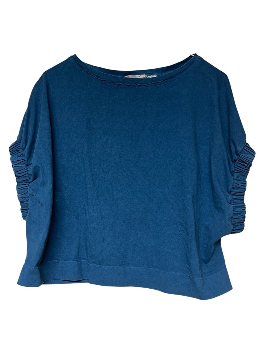 Free People Beach teal Sunday afternoon ruched sleeve muscle t-shirt Made in USA